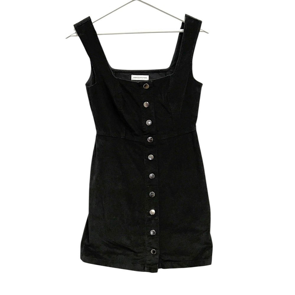 Urban Outfitters Corduroy Mini Dress Womens Size 0 Black Snap Front Square Neck